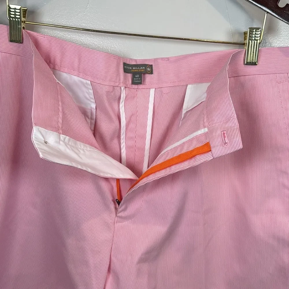 Peter Millar Crown Sport Shorts Pink White Stripe Size 40 Golf Outdoor Sports